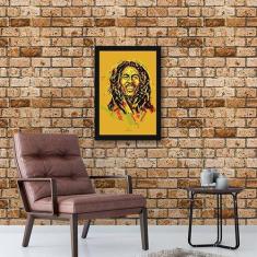 Quadro Decorativo Bob Marley Amarelo 45x34cm - Quadros On-line, Madeir