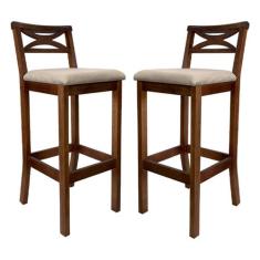 Kit 2 Banquetas Alta X Estofada 38x103Cm Ilha Encosto Madri Madeira Ma