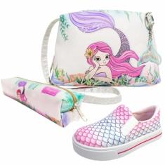 Kit Infantil Bolsa, Tênis e Estojo Sereia, Magicc Kids