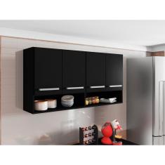 Armario Suspenso para Cozinha 4 Portas Preto Bulgaria Brienza Movelaria