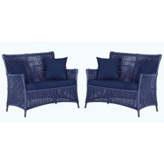 2 Sofás área Externa Igapó Alumínio Preta Corda Náutica E10 Azul