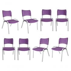 Kit 8 Cadeiras Iso Para Escola Escritório Comércio Roxa Base Branca