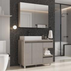 Gabinete para Banheiro com Cuba e Armário com Espelho 100cm Malbec