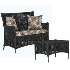 1 Sofá Área e Mesa Igapó Alumínio Pintura Preta Corda Náutica Estofado Impermeável Almofada 6 Trama