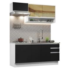 Cozinha Completa Madesa Glamy 180008 com Armário e Balcão (sem Tampo e Pia) - Branco/preto