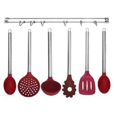 Tuut Linha Elite, Escumadeira Silicone Com Cabo De Inox, Vermelha, 35cm x 6,5cm x 10,5cm.