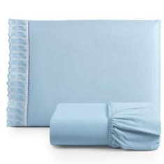 Jogo De Lençol Suave Lese Percal 180 Fios Solteiro 2 Peças Barato - Azul