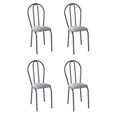 Conjunto com 4 Cadeiras Madryn Cinza Listrado e Preto