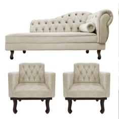 Kit Diva Recamier Diana 140cm Lado Esquerdo e 02 Poltronas Classic Lin