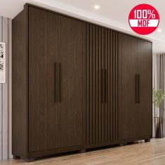 Guarda-roupa Casal 100% Mdf 6 Portas E 6 Gavetas Premium Ripado - Tudo De Móveis Marrom