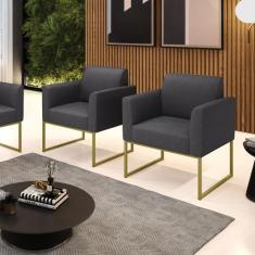 Poltrona Sala Estar Industrial Dourado Kit 2 Marisa Bouclê D03 - D'Ros