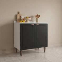 Balcão para Cozinha 2 Portas 80cm sem Tampo Pérola Branco e Preto Yesc