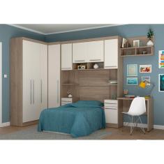 Guarda Roupa Solteiro de Canto 8 Portas e 5 Gavetas Avelã Rústico com Areia Master Luciane Móveis