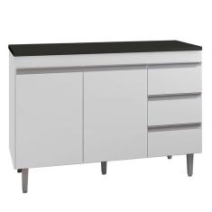 Balcão de Cozinha Andréia Branco com Tampo 120 cm Preto Fosco - AJL