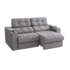 sofá 3 lugares retrátil e reclinável premier molas veludo cinza 231 cm