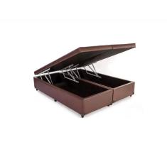 Cama Box Casal com Bau Pistão a gás marrom Bipartido - 138x188