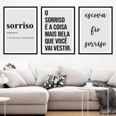 Kit 3 Quadros O Sorriso é a Coisa Mais Bela 45x34cm - com vidro - Quad