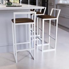 Jogo 3 Banqueta Alta Balcão Bistrô Branca Confort Industrial Assento E