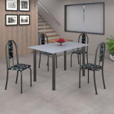 Conjunto De Mesa 120x75cm Tampo Em Granito Com 4 Cadeiras Iri