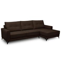Sofá 4 Lugares Com Chaise Direito 285cm Soreh F05 Veludo Marrom - Mpozenato