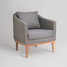 Poltrona Fixa Agatha Tecido Linho Pés Natural