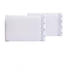 Jogo Lençol Quarto Casal King Bordado 3 Peças Branco Cinza