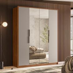 Guarda Roupa Casal Attore Ambiente 4 Portas Nogueira Nude Prime Tx Com Espelho Demóbile - Demartêz