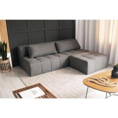 Sofá Modular 3 Lugares com Puff Soho Linho Cinza - Mobly