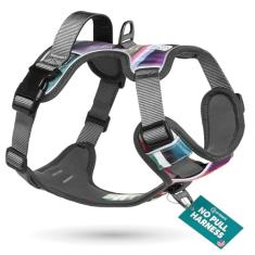 Arnês para cães Embark Adventure, acabamento reflexivo GG para cães extragrandes sem puxar - nylon de grau militar, 2 clipes de coleira e alça forrada com gel. Arneses macios e acolchoados para cães