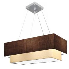 Lustre Pendente Duplo Retangular Vivare Md-4321 Cúpula em Tecido 80x40cm x 70x30cm - Bivolt