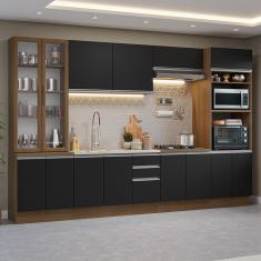 Armário de Cozinha Completa 340cm Rustic/Preto Glamy Madesa 01