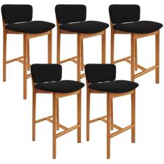 Kit 05 Banquetas Alta Para Cozinha Sala De Jantar Bar Dara L02 Bouclê Preto - Lyam Decor