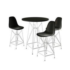 Jogo Mesa Bistrô Eames Preta 60Cm 3 Banquetas Preta Base Ferro Branco 