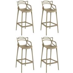 Kit 4 Banquetas Allegra com Encosto Design Cozinha/Bancada - Nude - Ma