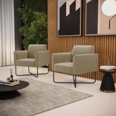 Kit 2 Poltronas Base X Industrial Preto Marisa Suede Marrom Rato - DRo