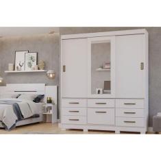 Guarda Roupa Panan Luiza 3 Portas Espelho 7 Gav Branco
