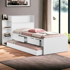 Cama Com Auxiliar Solteiro Gavetas E Baú Branco