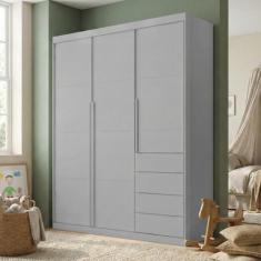 Guarda-Roupa Infantil 3 Portas e 4 Gavetas 220cm Pérola Cinza - Phoeni