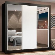 Guarda Roupa Casal Lyon Plus 3 Portas de Correr 4 Gavetas MDP Preto-branco Madesa