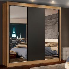 Guarda Roupa Casal Lyon 3 Portas de Correr 2 Gavetas MDP Rustic-preto Madesa