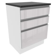 Balcão Madesa Acordes 100% MDF 60 cm 3 Gavetas - Frentes Branco Brilho