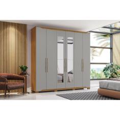 Guarda-Roupa Dallas 06 Pts. C/ Espelho Nature/Cinza - Henn