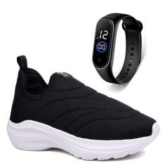 Tenis Infantil Meninos Meninas Calce Facil Leve Tipo Meia + Relogio - 