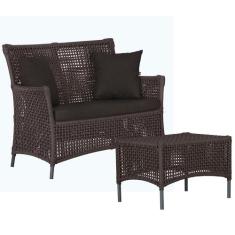 1 Sofá Área e Mesa Igapó Alumínio Pintura Preta Corda Náutica Estofado