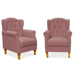Kit 02 Poltronas Decorativas Para Sala de Estar Yara P02 Suede Rosê - 