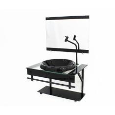 Gabinete Com Cuba Para Banheiro De Vidro 60Cm - Preto - Cubas E Gabine