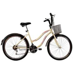 Bicicleta Aro 26 Feminina Beach Retrô 18 Marchas Bege - Dalannio Bike