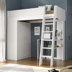 Cama Alta com Guarda Roupa Martin Branco