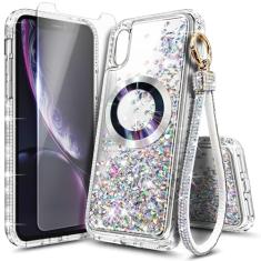 NGB Supremacy Capa magnética projetada para iPhone Xs Max compatível com MagSafe, protetor de tela de vidro temperado/cordão de pulseira de diamante, capa fofa para meninas líquidas flutuantes com