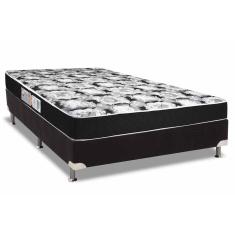 Cama Box Casal: Colchão Espuma Luckspuma D33 Supreme Black Pró Saúde Duplo + Base crc Suede Black(138x188)